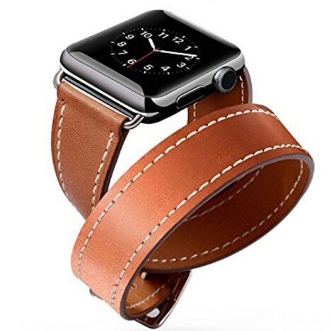 Curea iUni compatibila cu Apple Watch 1/2/3/4/5/6/7, 38mm, Double Tour, Piele, Maro