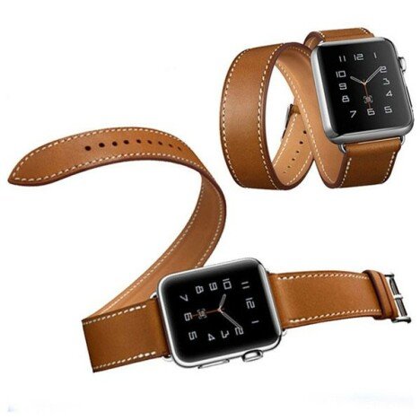 Curea iUni compatibila cu Apple Watch 1/2/3/4/5/6/7, 38mm, Double Tour, Piele, Maro